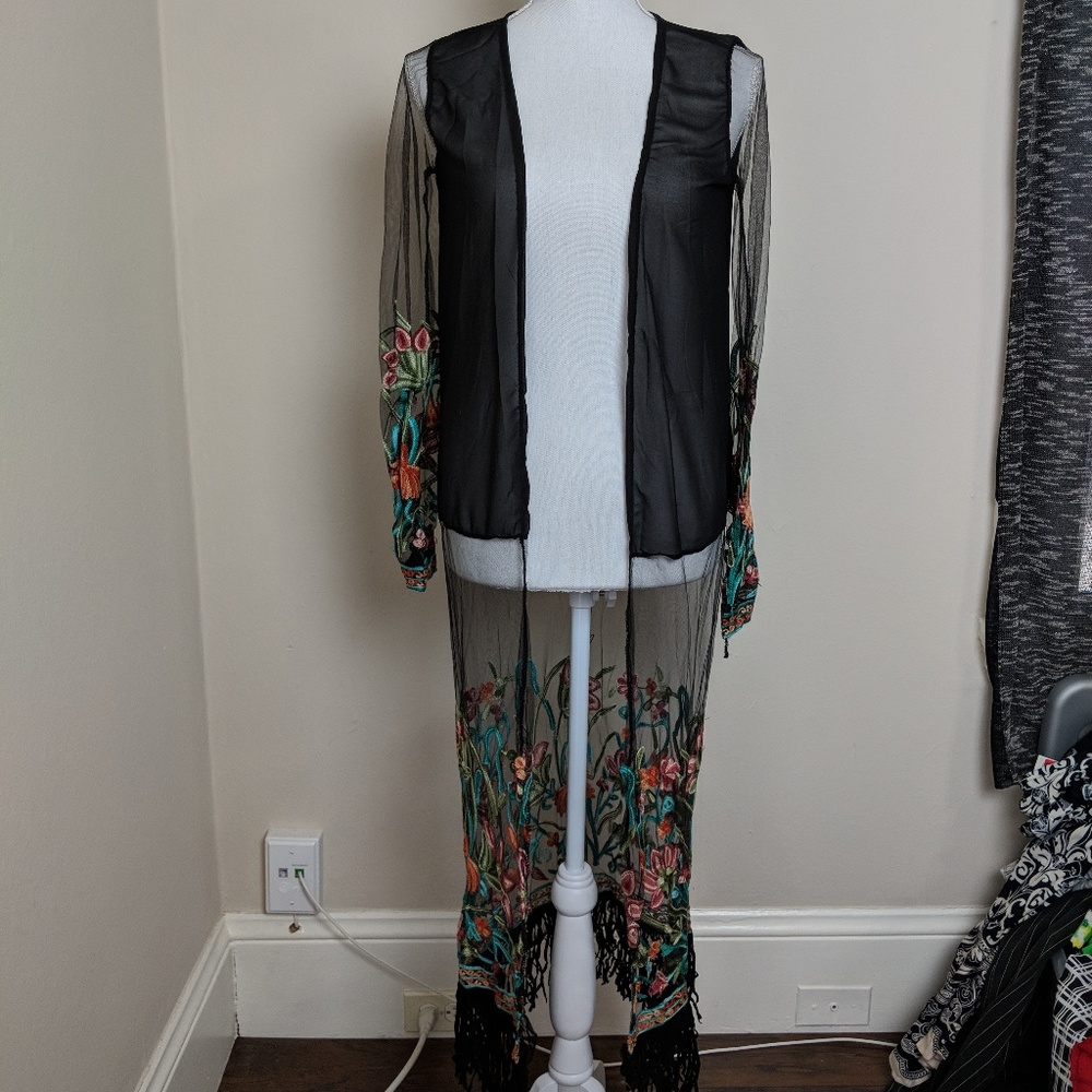 Embroidered Sheer Cardigan